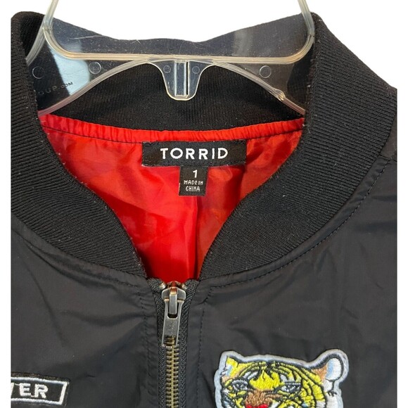 Torrid Whatever Jacket  Women's Size 1X  Black Bomber Style w Patches - Picture 6 of 10